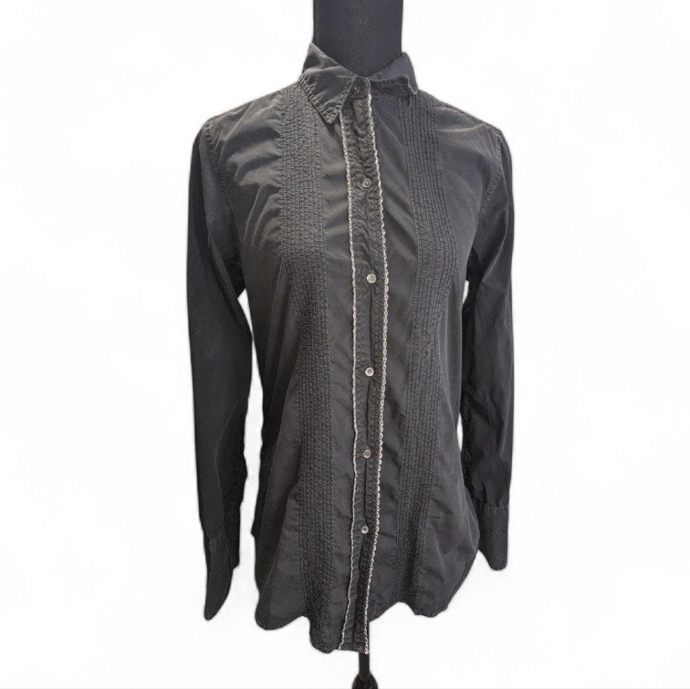 Nili Lotan Black Blouse Burn Out Cotton Style Size M